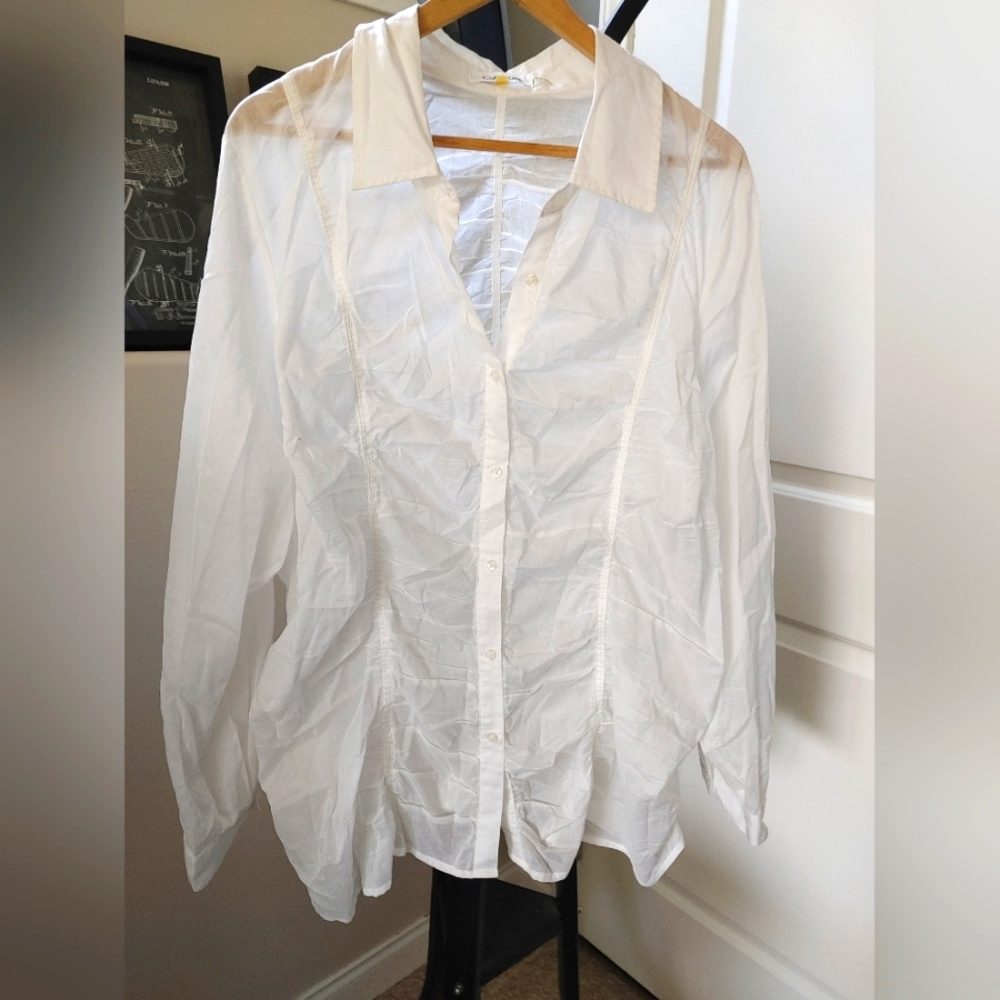 Calvin Klein Cotton White Sheer Blouse ~ Size 1X